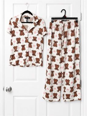 ✨ Star Dust Teddy Bears & Hearts Matching Pajama Set Size S